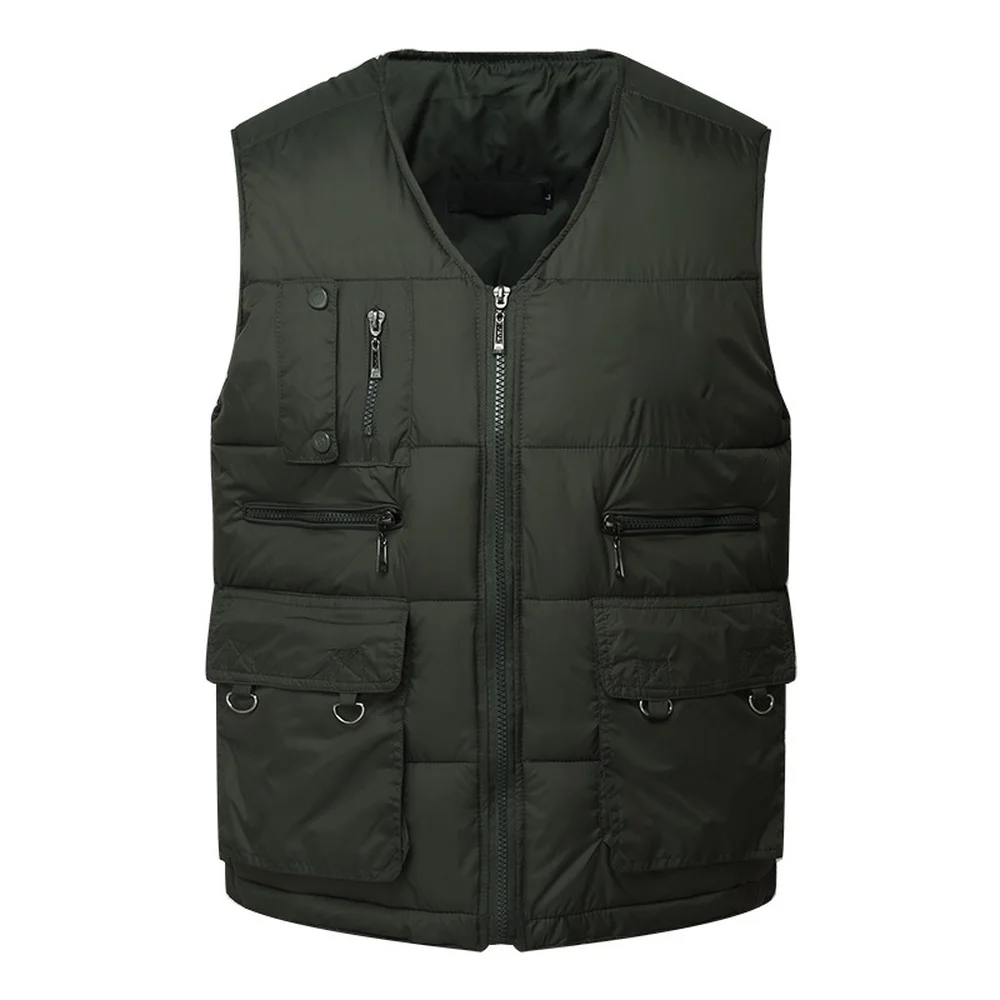 

Winter Men Cotton Warm Vest Waistcoat Male Sleeveless Jacket With Many Pockets Vest Casual Baggy Zipper For Man Plus Size CYL48
