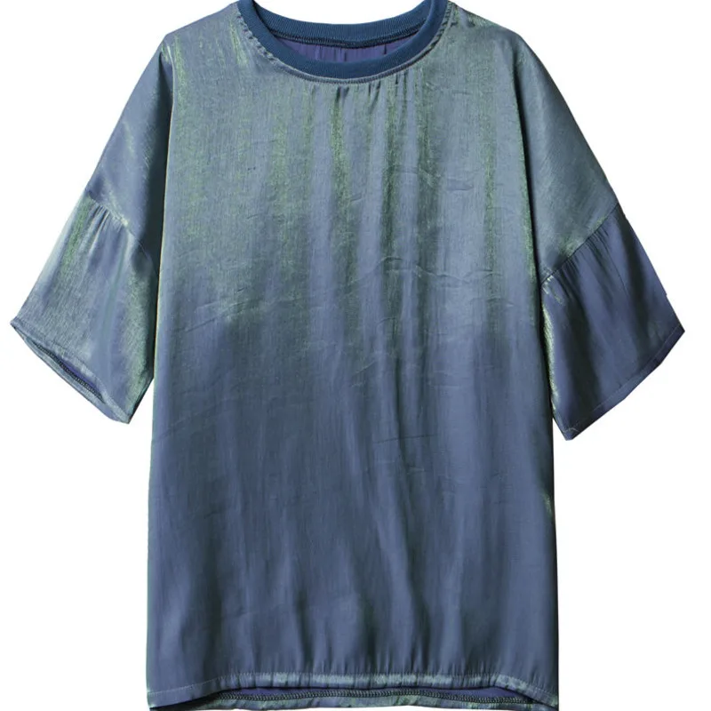 

Summer Shiny O-neck T-shirt Men Korean Fashion Loose Casual T-shirt Men Harajuku Streetwear Hip-hop Short-sleeved T-shirt Men