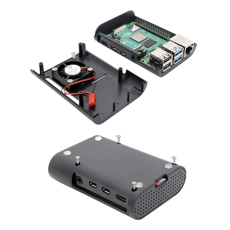 Чехол для Raspberry Pi 4 чехол из АБС пластика с вентилятором черный корпус алюминиевый