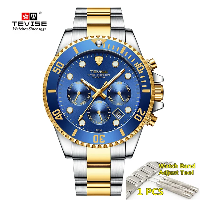 blue gold TEVISE Diver часы автоматические механические часы спортивные Топ брендовые Роскошные мужские часы мужские наручные часы montre homme - Цвет: blue gold
