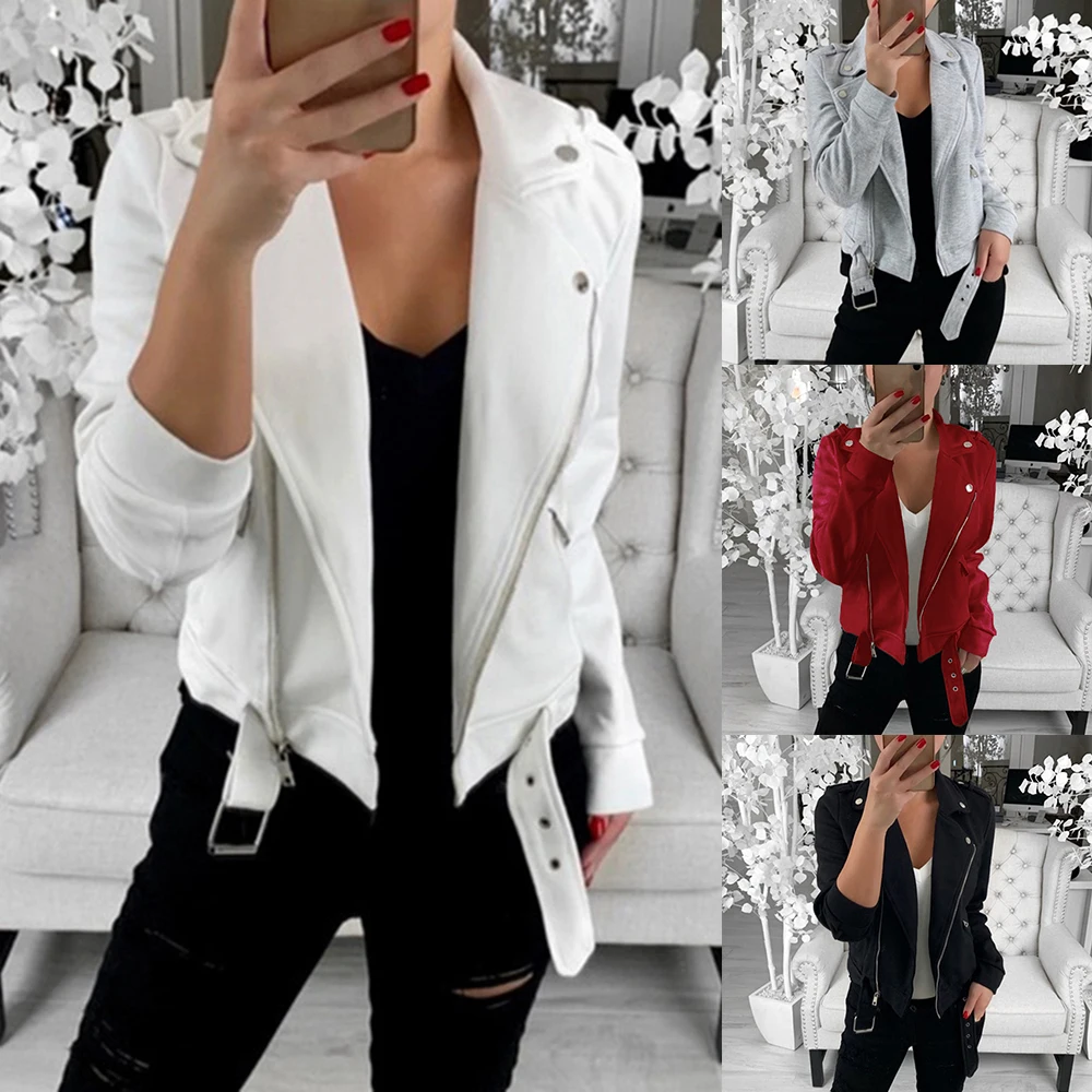 Новая искусственная кожа на молнии куртка Женская мото Байкерская Chaqueta Mujer 2019