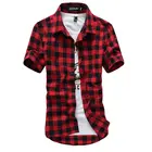 Рубашка мужская в клетку, модная Клетчатая блуза с коротким рукавом, красно-черная, лето 2021