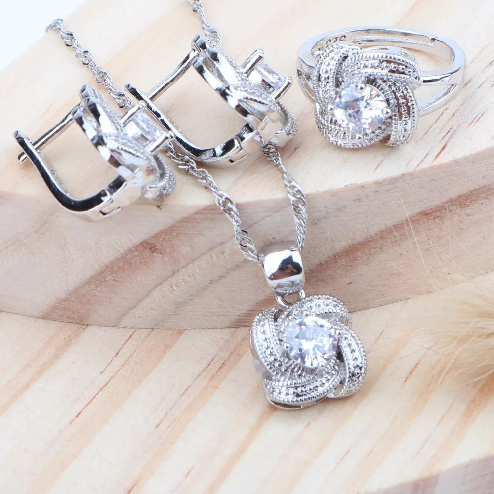 Cubic Zirconia Silver 925 Bridal Jewelry Sets Wedding Kid Jewelry Earrings Rings Necklace Pendant Set For Women Accessories