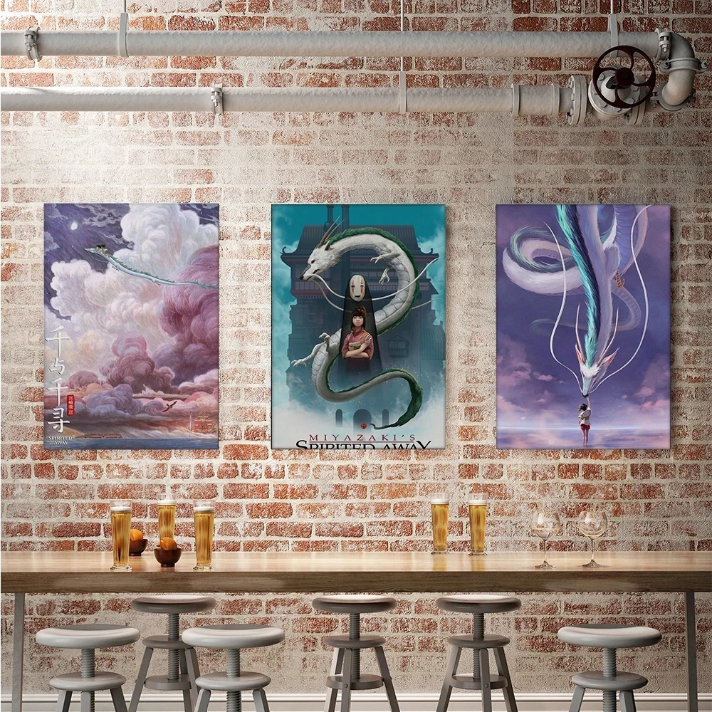 

Cartoon Movie Miyazaki Hayao Spirited Poster Wall Decor Anime Bar Cafe Child Teens Home Room Wall Art Canvas Decorative Painting