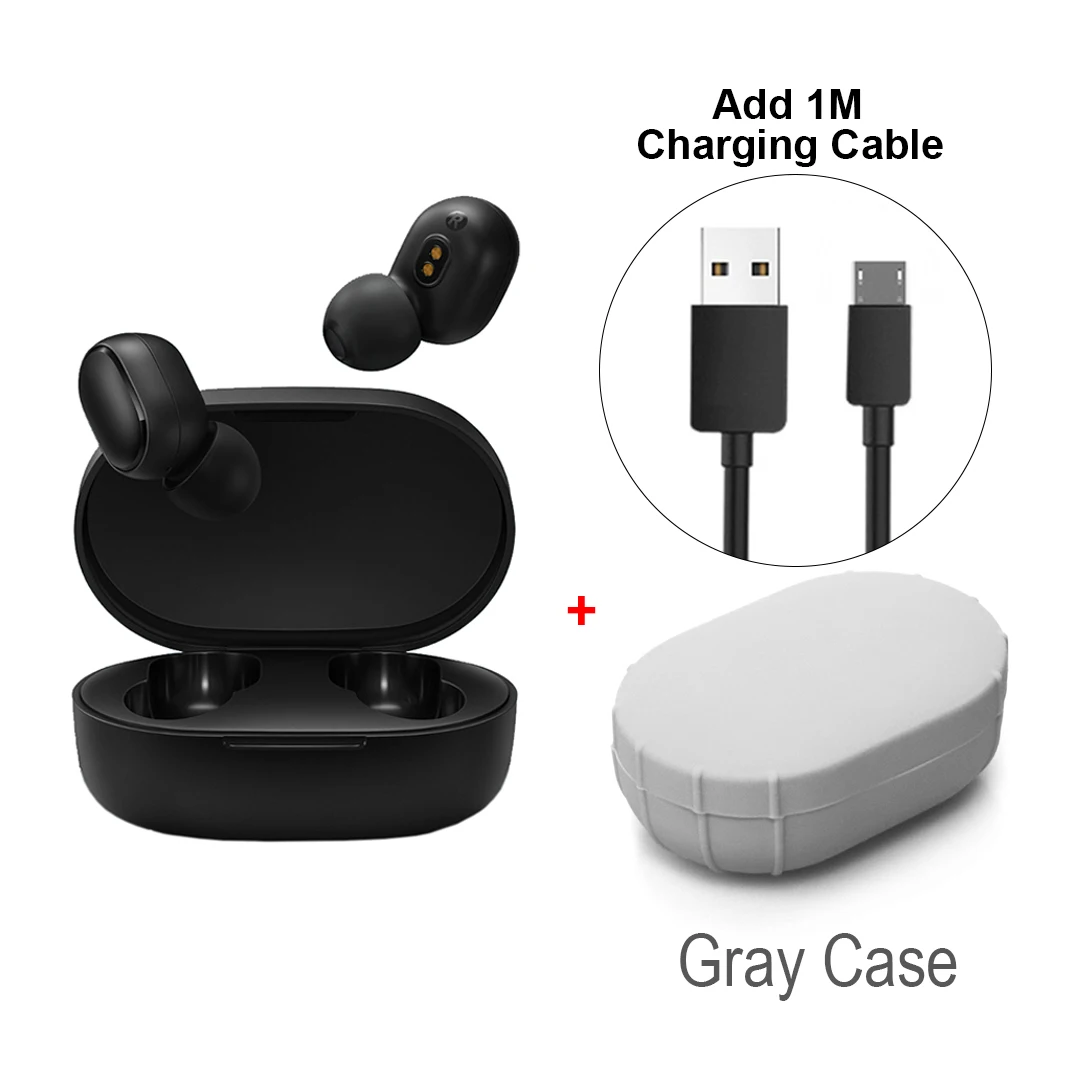 Add Cable Gray Xiaomi Redmi Airdots TWS, Bluetooth 5,0, беспроводные наушники, гарнитура, наушники, голосовое управление, шумоподавление, управление краном - Цвет: Add Cable Gray
