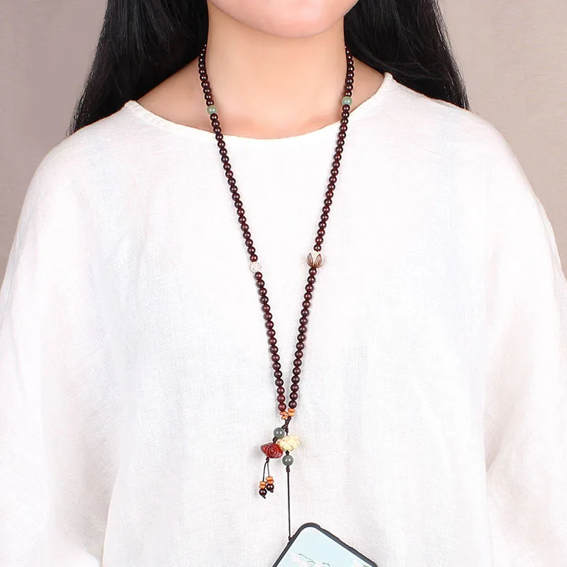 

Small leaf red sandalwood lotus phone chain Chinese style long mobile phone lanyard pendant cute mobilephone case lanyard custom