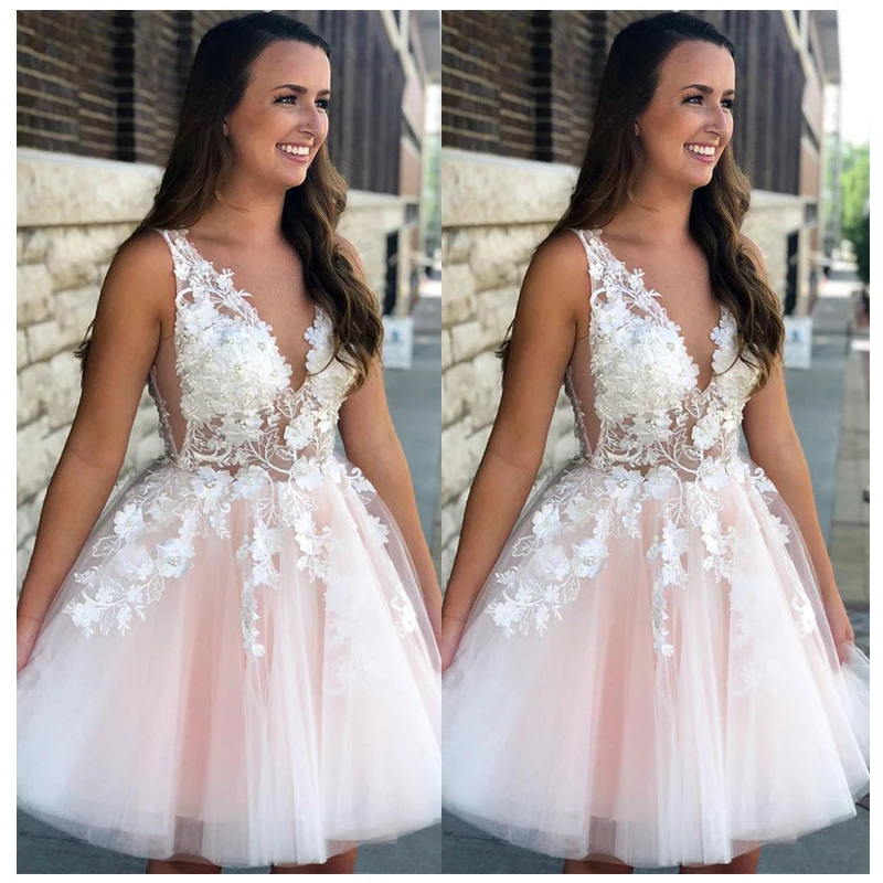 

Женское вечернее платье-трапеция, сексуальное короткое платье с v-образным вырезом и объемными цветами, платье для выпускного вечера, 2019