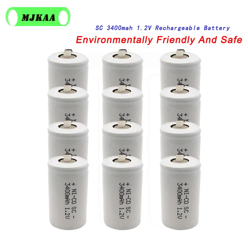 12 шт SC 1,2 V 3400mah аккумуляторная батарея 3400mah 4/5 SC Sub C Ni-cd ячейка со сварочными вкладками для электрической дрели шуруповерта