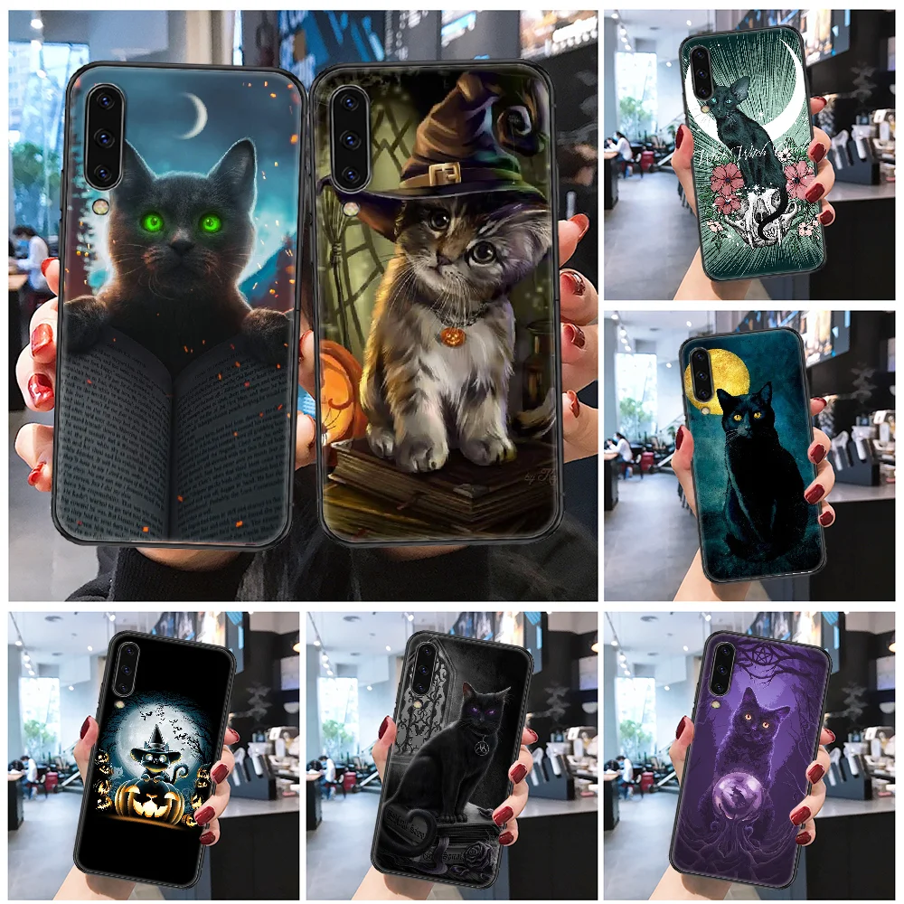 

Magic Witch Cat Halloween Phone case For Samsung Galaxy A 3 5 7 8 10 20 21 30 40 50 51 70 71 E S 2016 2018 4G black painting