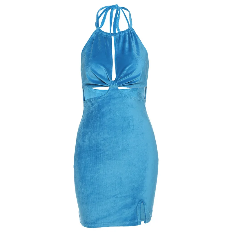 

COIGARSAM Cut Patchwork Mini Bodycon Hollow Out Short Sexy Backless New Summer dresses for women party 2021
