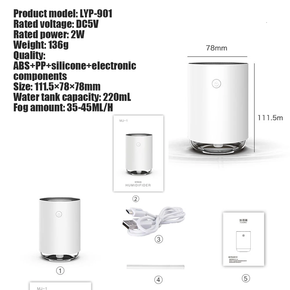 

NIUXILIFE 220ML Ultrasonic Humidifier Home Aromatherapy Diffuser Color Lights USB Air Mist Office Purifier Humidifiers