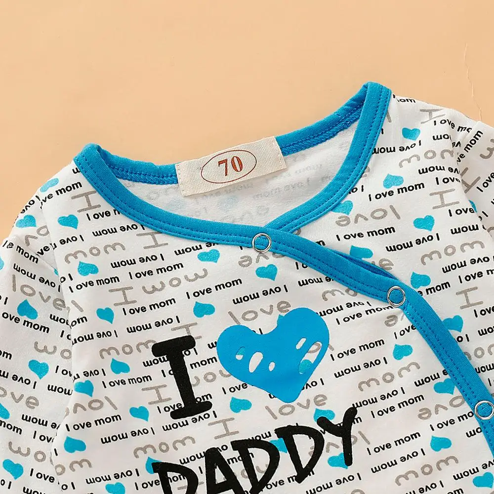 Одежда для маленьких мальчиков и девочек комбинезон с надписью Love Dad & Mom