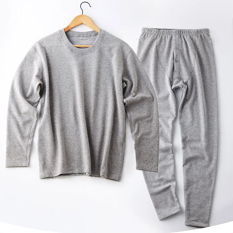 

Men's Plush warm suit super soft men's round neck warm suit heating fiber