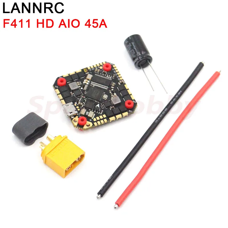 LANNRC F411 HD AIO 45A Control de vuelo ESC tablero integrado STM32F411CEU6 voltaje de entrada 2-6S Lipo para RC FPV paseo a trav&eacute;s de Drones-0