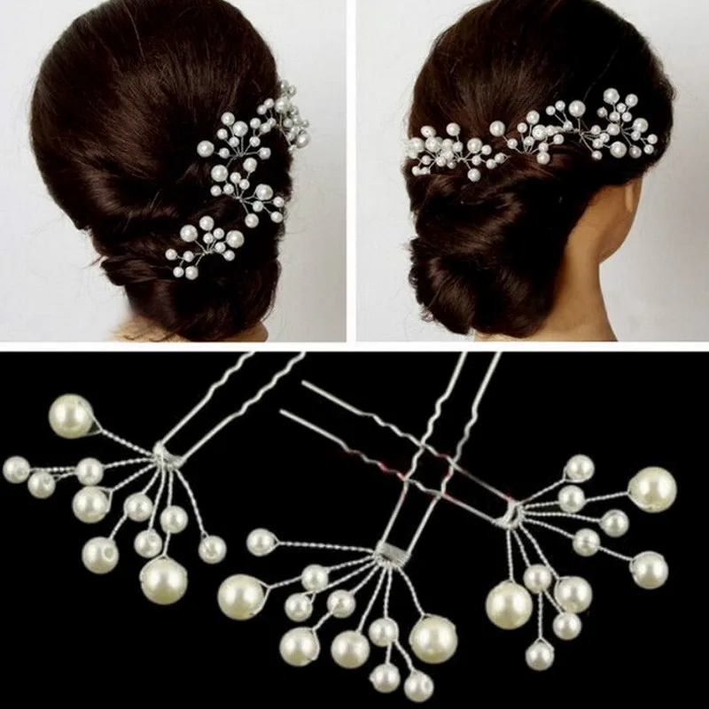 1Pcs Bridesmaid Wedding U-shape Hairpins Princess Match Hair Comb Clip Wedding Bridal Flower Faux Pearl Crystal Hair Pins Clips
