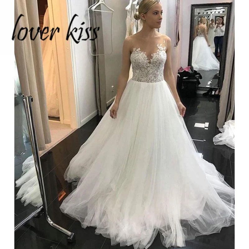 Lover Kiss Vestido De Noiva, свадебное платье принцессы с вырезом лодочкой и длинными рукавами, Тюлевое кружевное недорогое свадебное платье