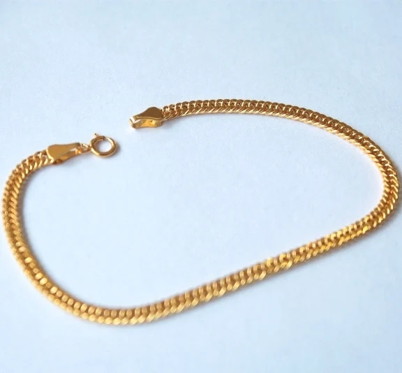 Настоящая 18 К желтая цельная золотая цепочка для женщин браслет в виде бордюра 6 8