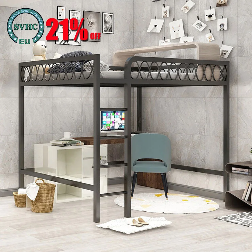 

Bunk Bed 120/150CM Multifunctional Single Dormitory Loft Home Bedroom Adult Teenage High Nap Bed With Ladder Twin Bed Iron Frame