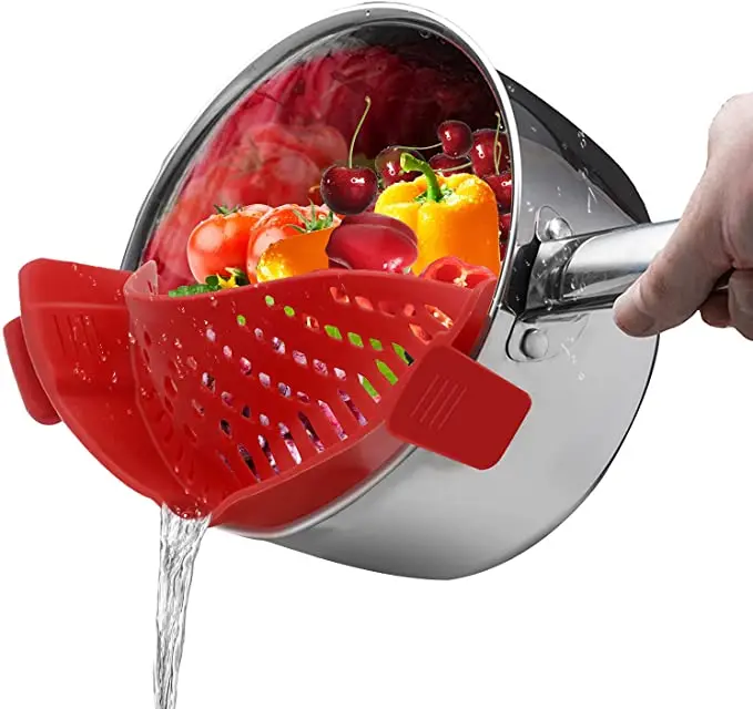 

Clip Strainer Silicone Snap Strainer Pot Pan Bowl Heat Resistant Clip Colander Kitchen Gadget Pasta Spaghetti Ground Beef Grease