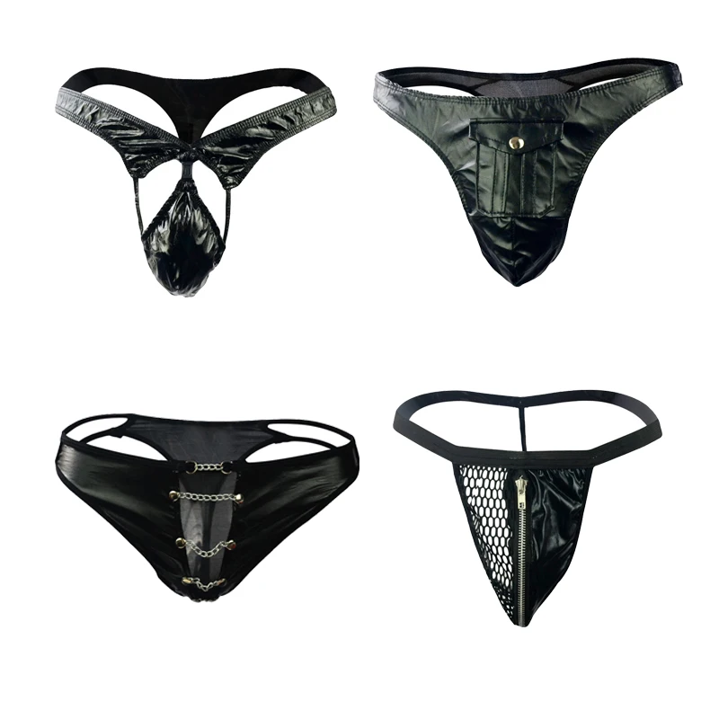 

Men's sexy underwear patent leather sexy underwear PU imitation leather low waist imitation leather thong T pants youth favorite