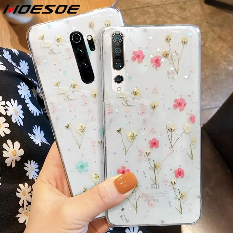 Чехол для Xiaomi Mi 10 Pro чехол с настоящими высушенными цветами Прозрачная мягкая