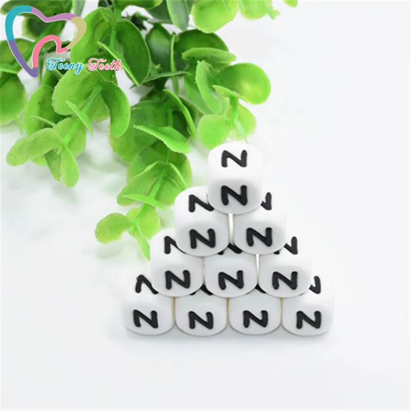 10 шт. силиконовые бусины с буквами N для прорезывания зубов кубические BPA