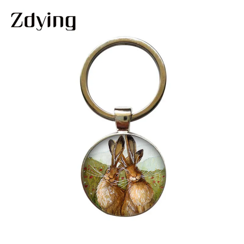 ZDYING Винтаж Кролики Брелок &quotЦветок&quot ручной работы круглый стеклянный рисунок