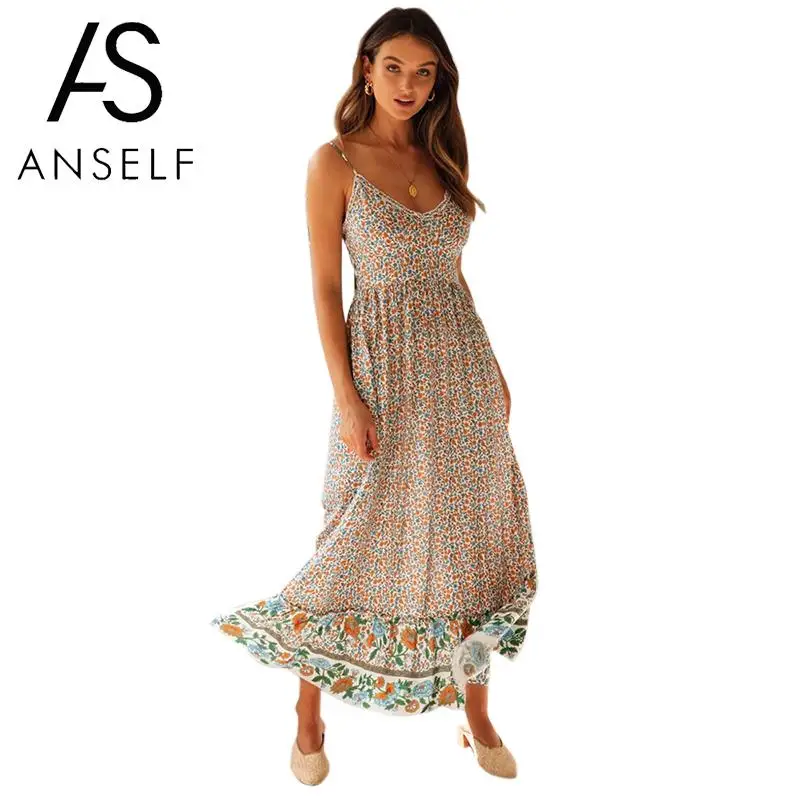 Женское платье с цветочным принтом длинное комбинация глубоким V образным