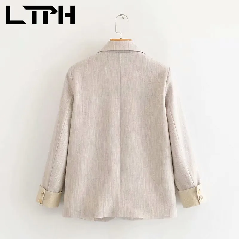 LTPH-Chaqueta de estilo inglés vintage para mujer, chaqueta informal de negocios, chaqueta de manga larga con un solo botón, abrigo de traje para mujer, primavera 2021