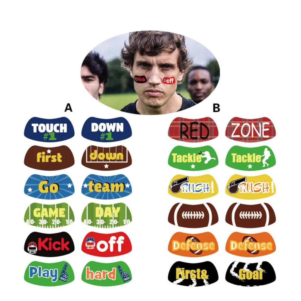 

10pcs Rugby Game Face Tattoos Stickers Football Game Temporary Tattoos Party Favors