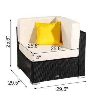 

(Ships From US)4pcs Patio PE Wicker Rattan Corner Sofa Outdoor Furniture Garden Furniture Leisure Sofa Cozy Sofa Set Corner Sofa