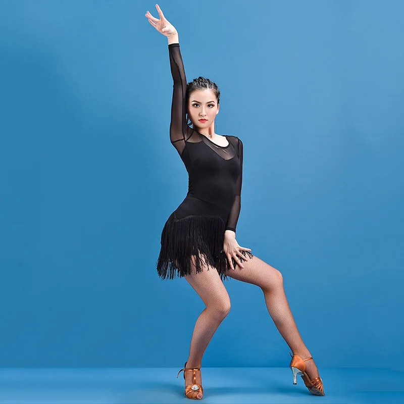 

Fashion Latin Dance Dress Women Tango Cha Cha Samba Ballroom Practice Wear Black Fringe Salsa Rumba Performance Clothes DC4260