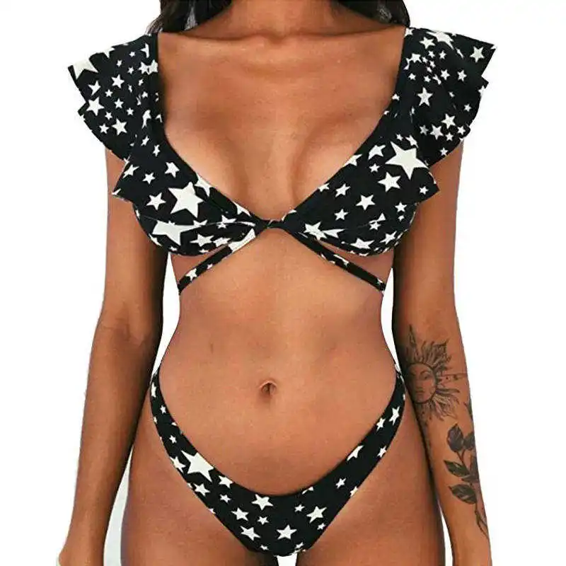 

Print Ruffled Bikini 2020 Sexy Swimwear Women Swimsuit Brazilian Push Up Bikini Set Thong Floral Lace-Up Bathing