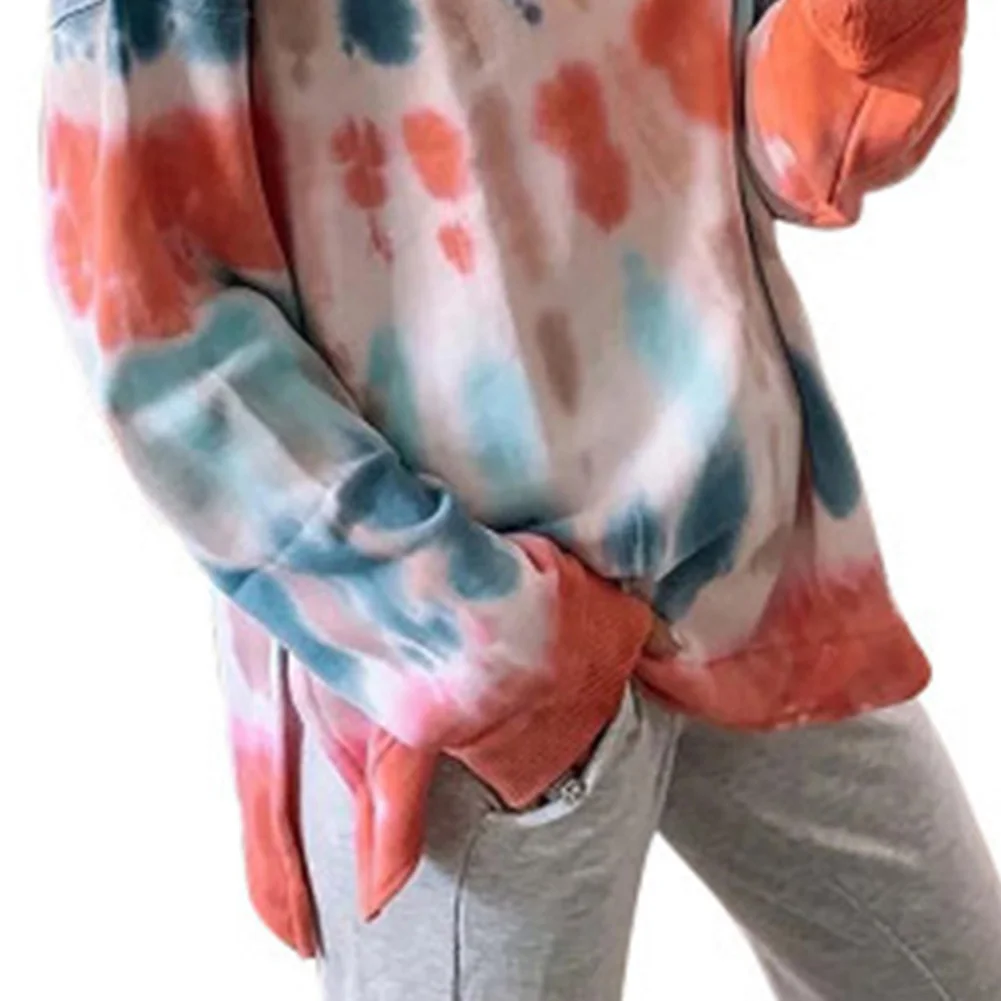 

blouse Women vintage Fashion Long Sleeve Slit Hem Tie Dye Loose Pullover Sweatshirt Blouse plus size blusas mujer de moda 2020