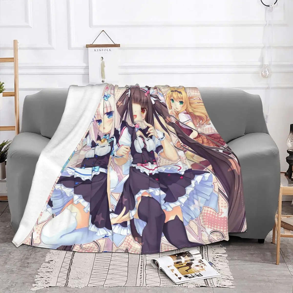 Nekopara Chocola ванильное вязаное одеяло s аниме кавайное гибридное пушистое покрывало