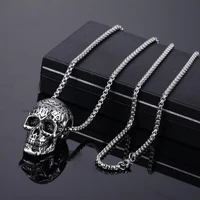 2022 western vintage hip hop plain pendant necklace stainless steel skull pendant necklace trendy male jewelry