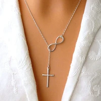 2021 silver color infinity cross pendant necklace fashion women lariat chain boho classic party daily female jewelry choker