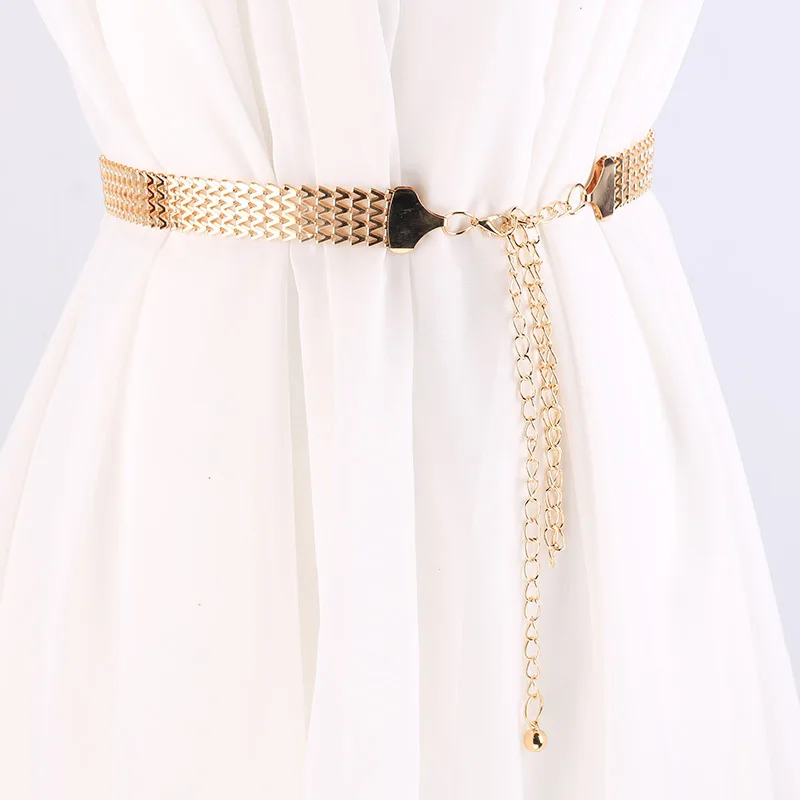 Hip High Waist Gold Narrow Metal Chain Chunky Fringes metal dress belt fashion decoration foreign trade waist ornament
