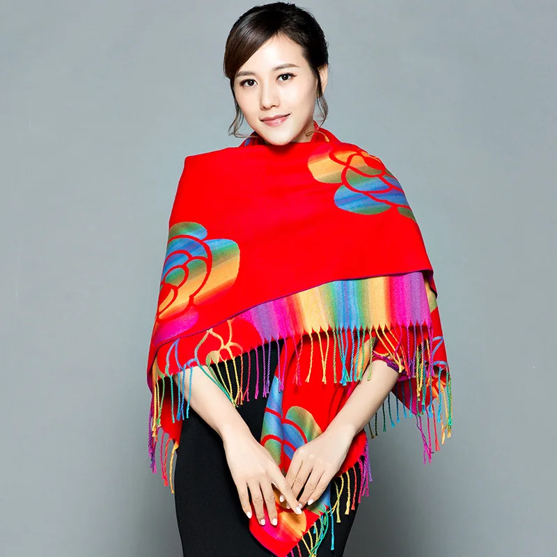 

Весенне-осенний толстый теплый квадратный шарф двойного назначения из искусственного кашемира, этническая ветрозащитная шаль, женский шар...