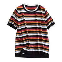 striped knitted t shirt women summer vintage clothes thin woman tshirt short sleeve casual o neck tee shirt camisetas de mujer