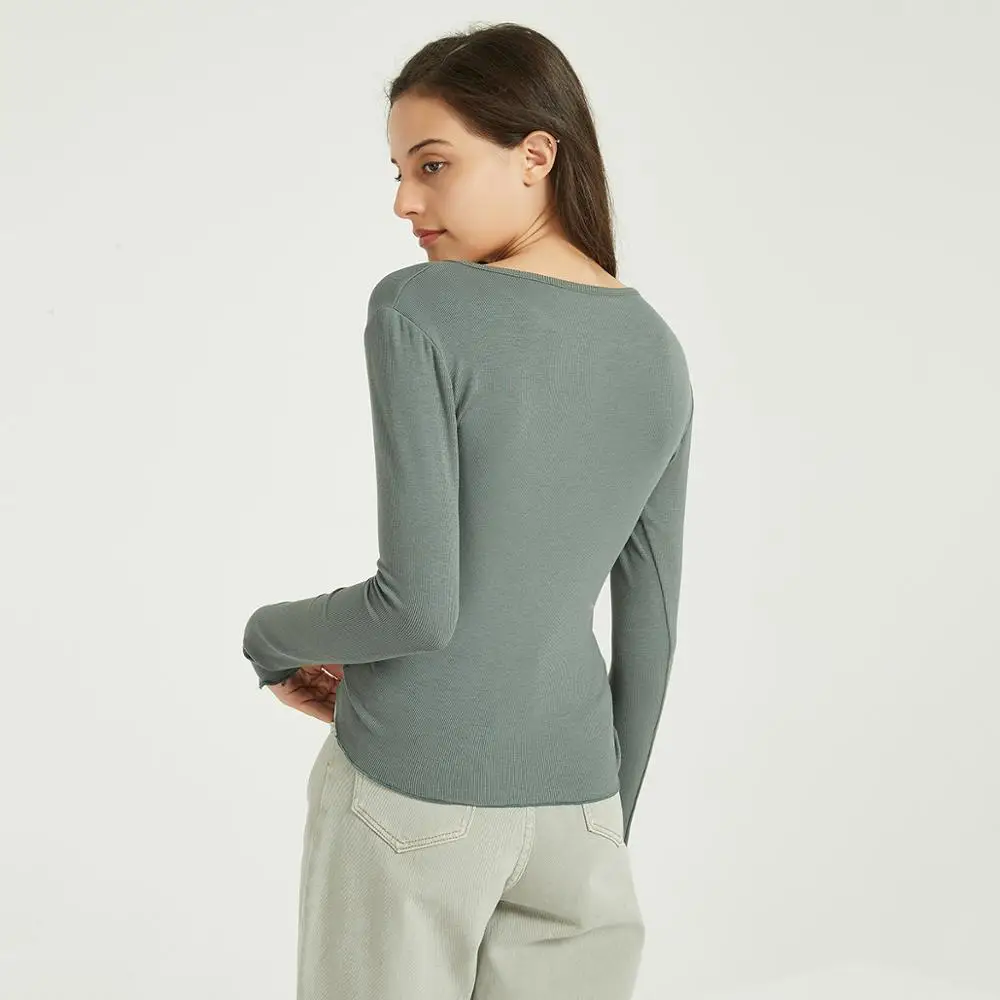 Женские мягкие футболки Wixra тонкие с длинными рукавами и круглым вырезом базовые
