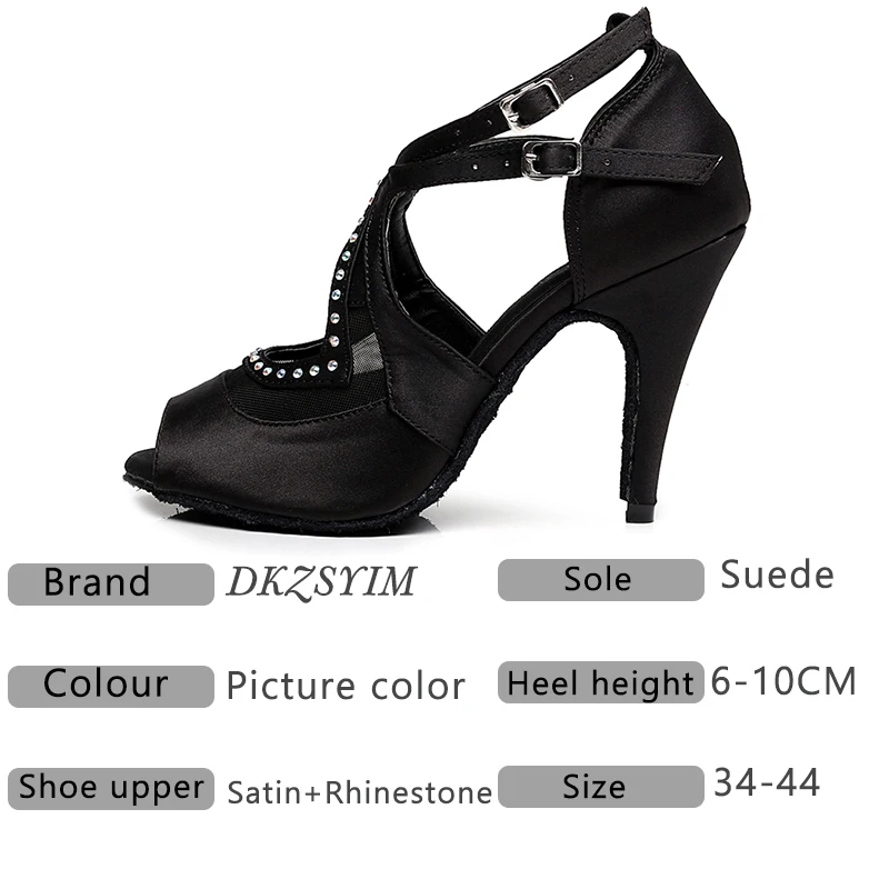 Женские атласные туфли DKZSYIM для латиноамериканских танцев и стразы Meshi
