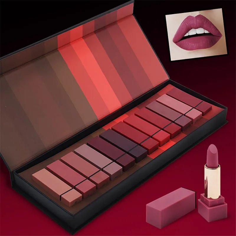 

12 Pcs Matte Lipstick Gift Set Long Lasting Highly Pigmented Red Lipstick Makeup Cosmetic