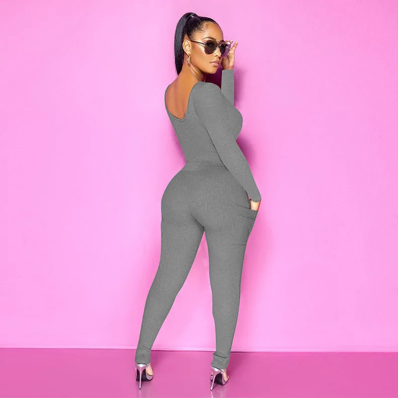 Autumn and Winter Woman Sexy Slim Fit Jumpsuit Nightclub Clothes Solid Color Rompers Skinny Jumpsuit Long Sleeve Bodysuit