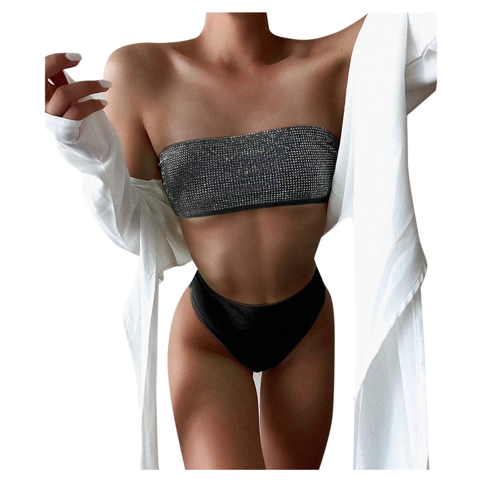 

Ladies point diamond tube top than high waist sexy bikini swimsuit 2021new bikini suit beachwear swimwear Brazilian swimwear#30