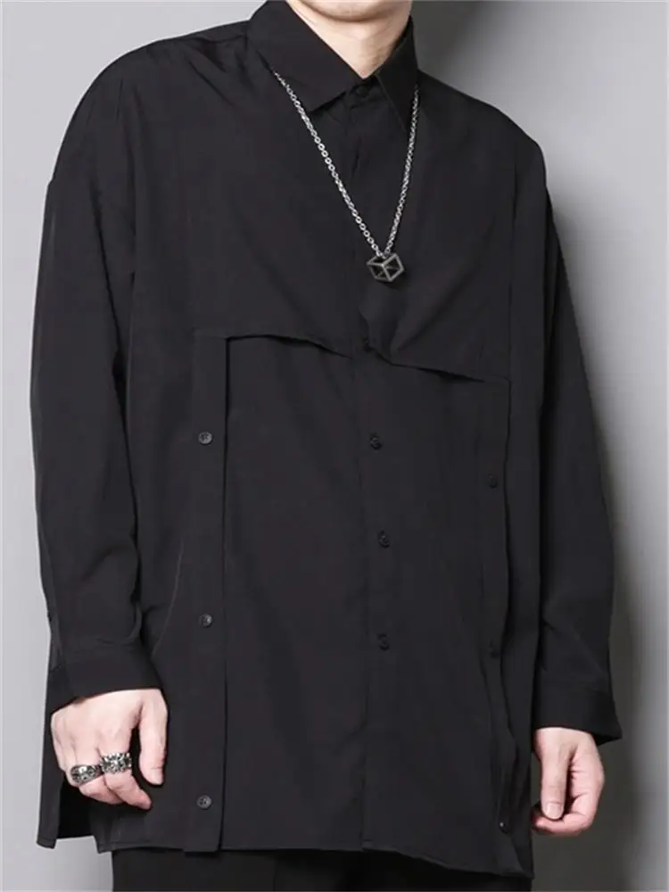 Men's Long Sleeve Shirt Spring And Autumn New Dark Individual Tailoring Splicing Design Fashion Casual Loose Large Size Shirt