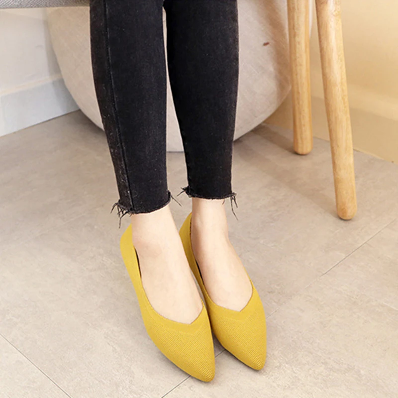 2022 Casual Shallow Women's flat Shoes Knitted Pointed Shoes Soft Ballet Shoes One Pedal Nurse Peas Shoes Mixed Color Women Shoe
