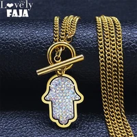 stainless steel hamsa hand choker necklaces gold color muslim islam hamsa hand chain necklaces jewelry collier femme n8046s03