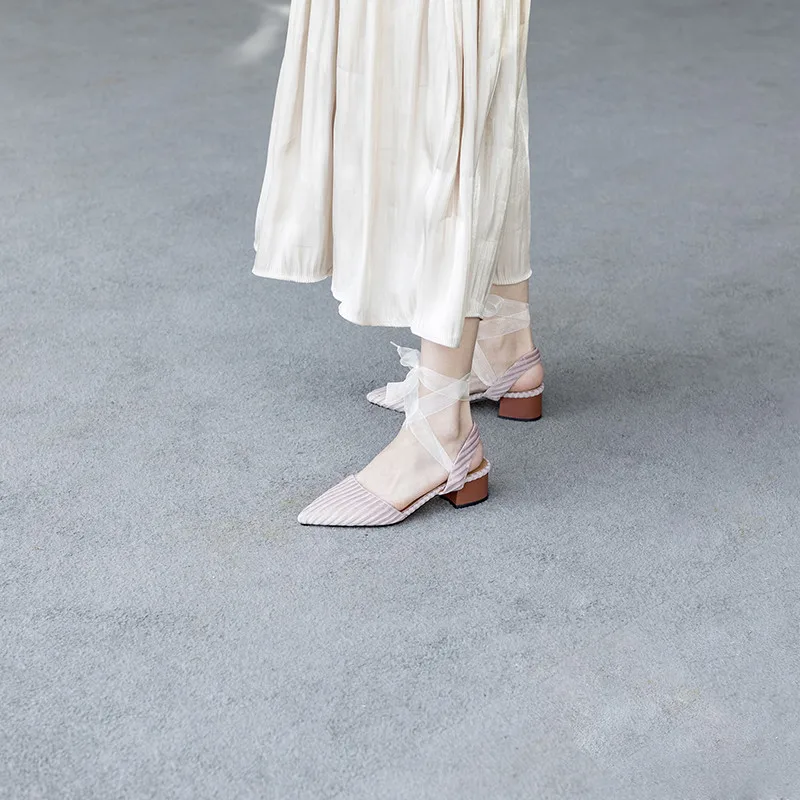 Женские босоножки из флока FEDONAS весенне-летние элегантные на шнуровке с бантом и