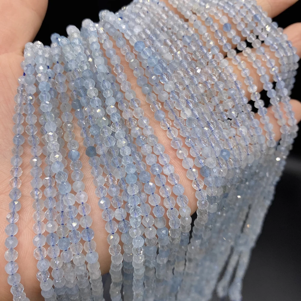 

Hot Selling Natural Ice Transparent Aquamarine Semi-precious Stones Faceted Loosely Spaced Beaded DIY To Make Exquisite Jewelry